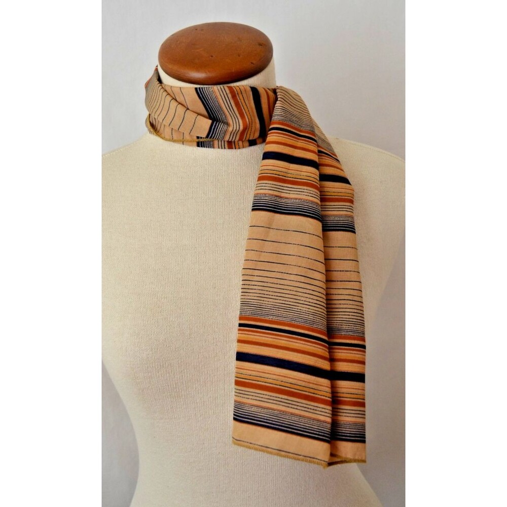 Vintage Glentex Scarf Blue Rust Tan Stripe Nylon Blend Mod Retro 46" x 11"